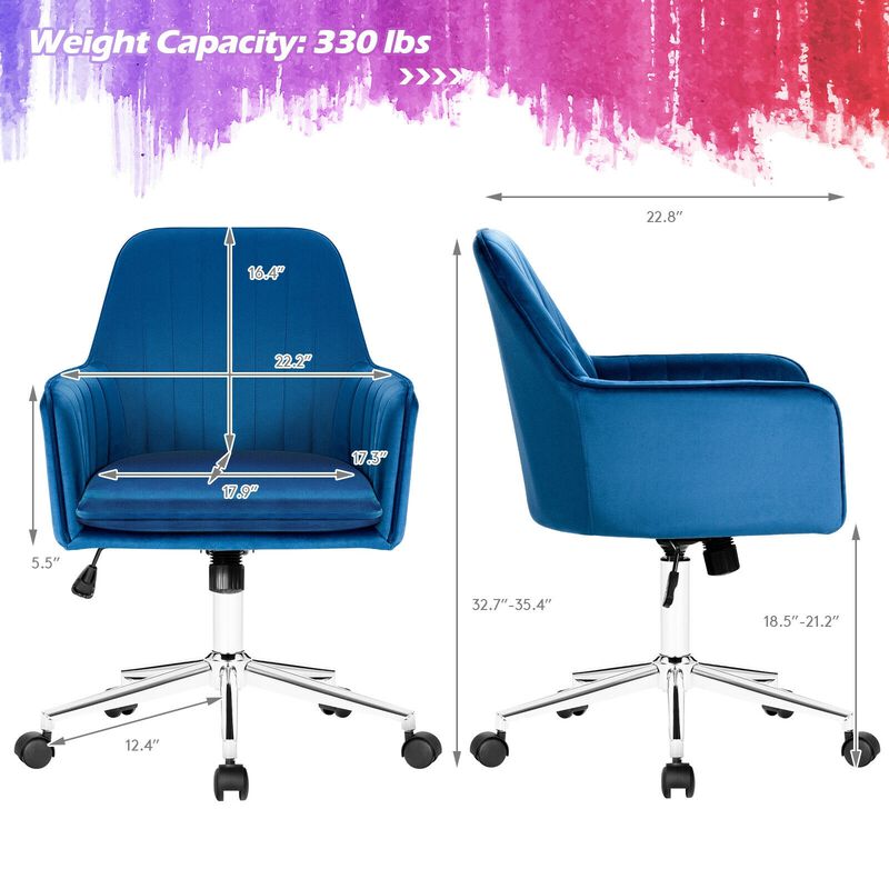 Velvet Accent Office Armchair with Adjustable Swivel and Removable Cushion