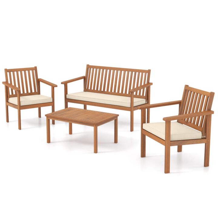 Hivvago 4 Piece Patio Wood Furniture Set Acacia Wood Sofa Set with Loveseat