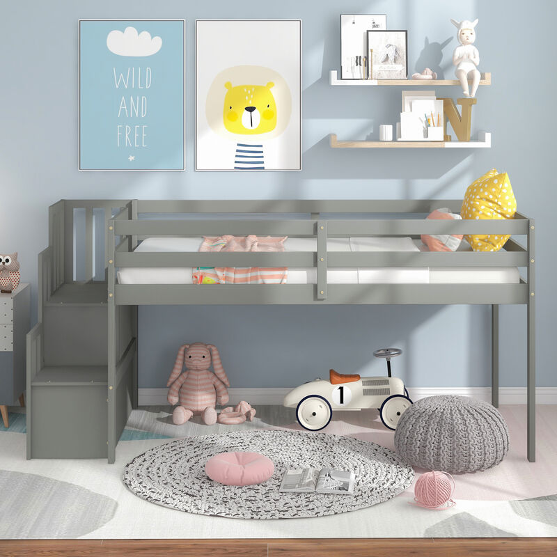 Loft bed with staircase, Gray