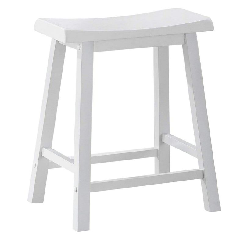 Lon 3pc Counter Height Dining Table and Saddle Stool Set, White, Oak - Benzara
