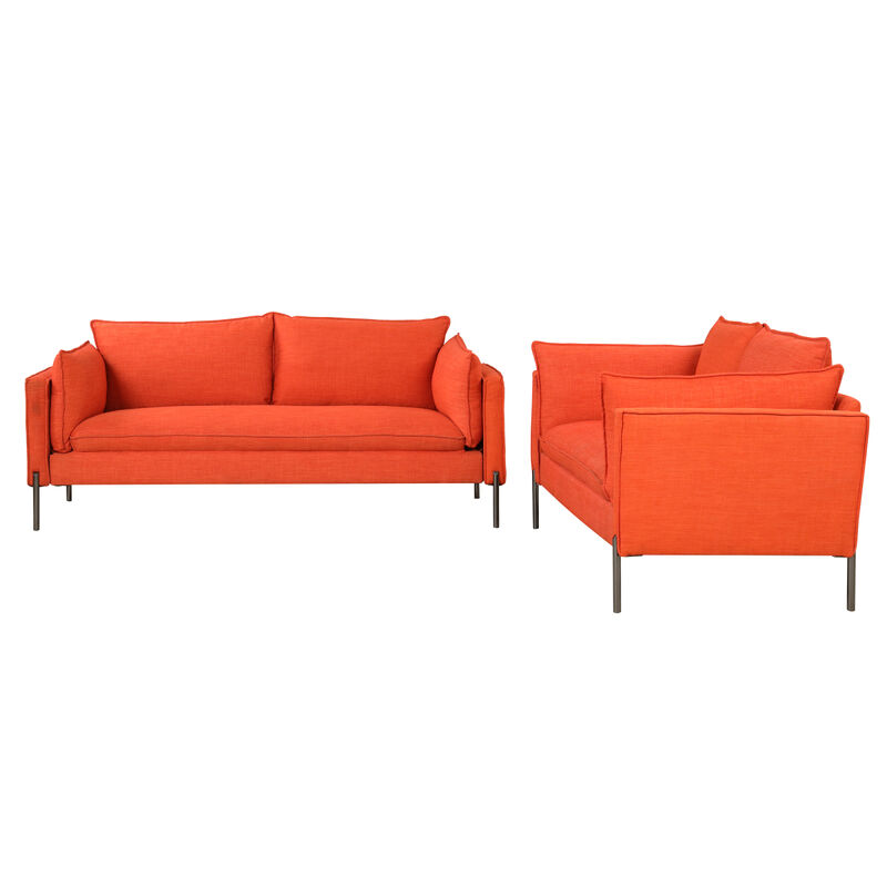 2 Piece Sofa Sets Modern Linen Fabric Upholstered Loveseat and 3 Seat Couch Set Furniture for Different Spaces, Living Room