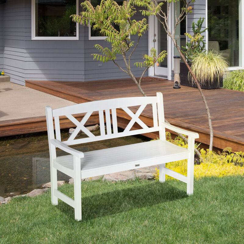 4' Outdoor Retro Wooden 2-Seater Patio Bench, Backyard, Deck, Lawn, White