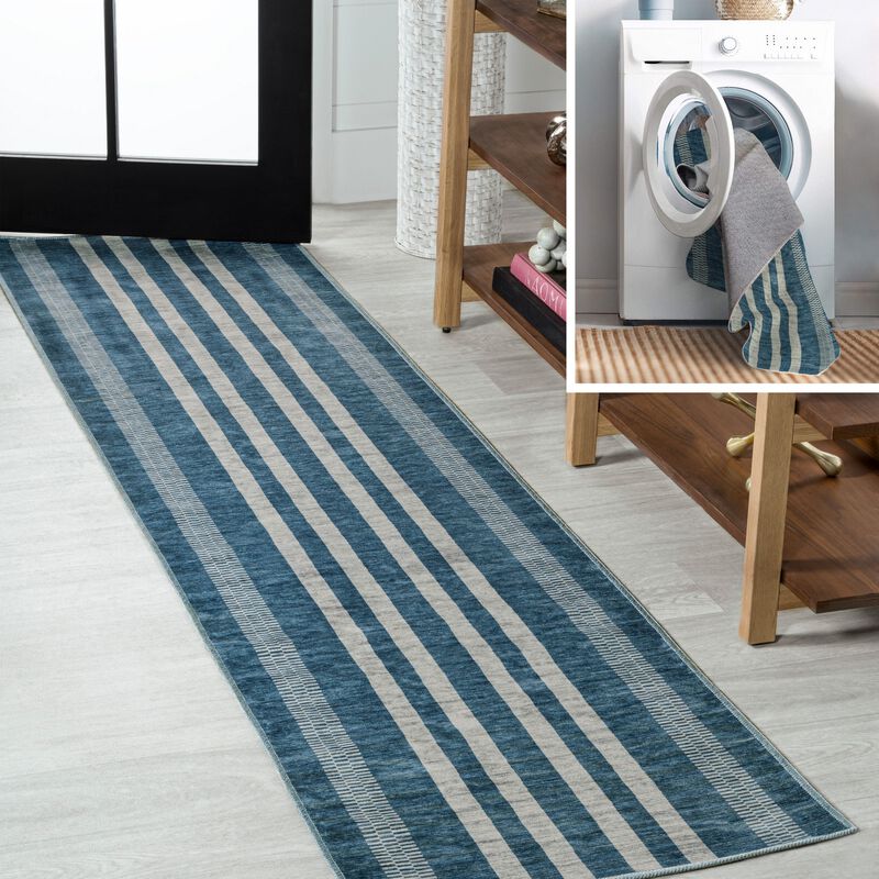 Vichy Geometric Striped Machine Washable Area Rug