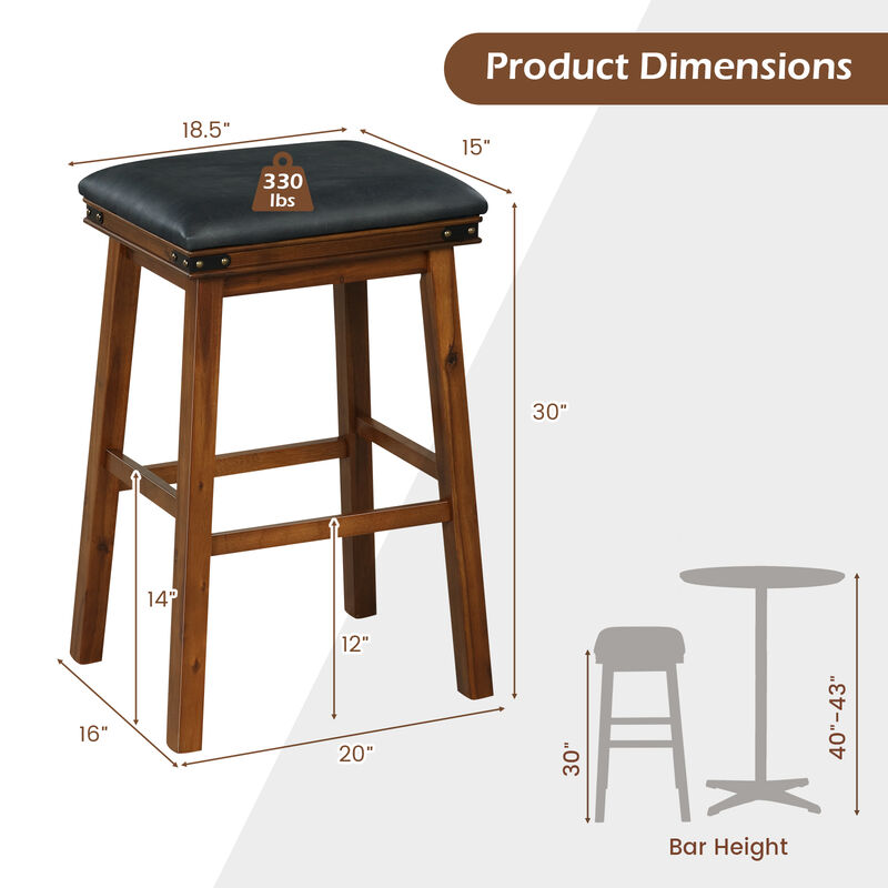 Set of 2 Dining Bar Stool with Rubber Wood