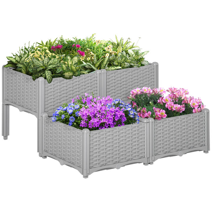 Outsunny 2-Piece Raised Garden Bed with Legs, Self-Watering Planter Box Raised Bed to Grow Flowers, Herbs & Vegetables, Gray