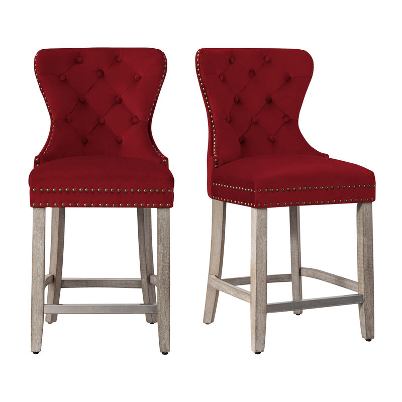 WestinTrends 24" Tufted Velvet Counter Stool (Set of 2)