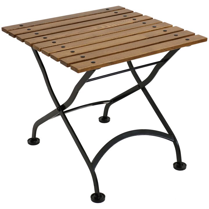 Sunnydaze Chestnut Wood Folding 20" Square Side Table