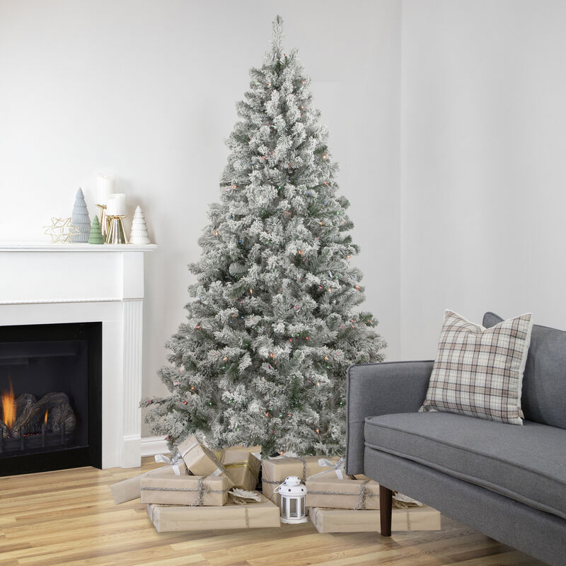 6.5' Pre-Lit Flocked Madison Pine Artificial Christmas Tree  Multi Lights