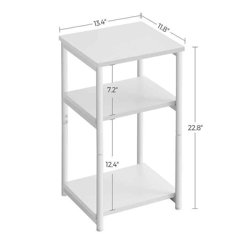 Tall Slim Side Table with Storage Shelves and Steel Frame for Living Room or Bedroom`