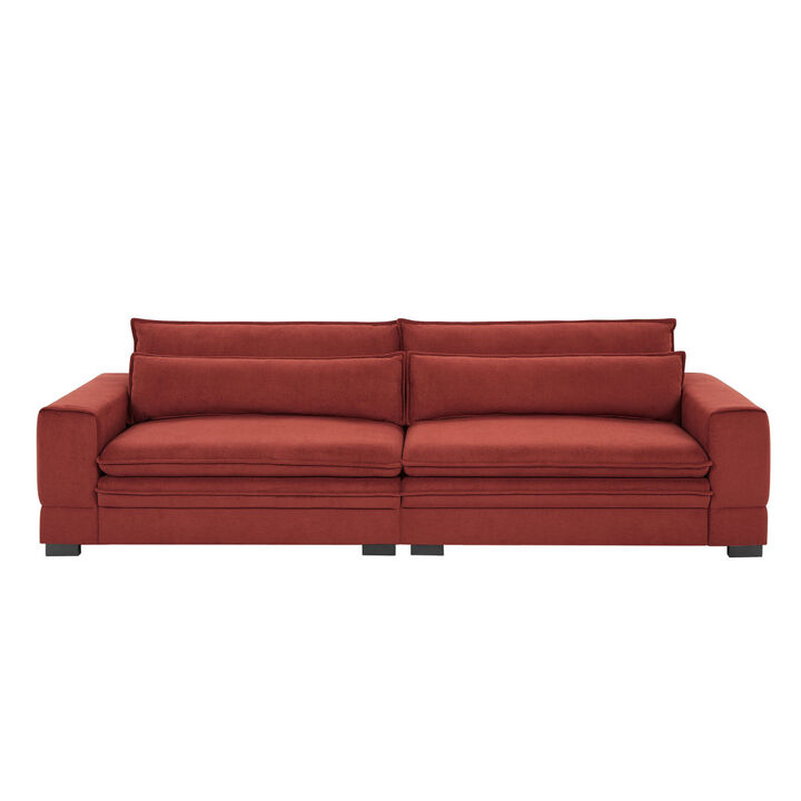 Mid Century Modern Fabric Sofa, Upholstered Sofa Couch with two pillows Modern Loveseat Sofa for Living Room RED