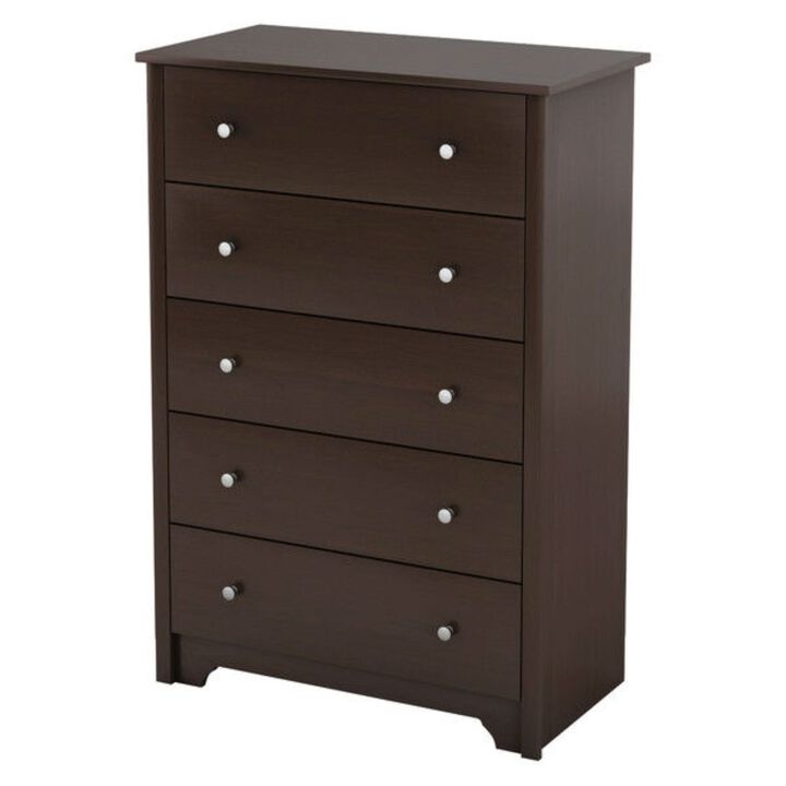 Hivvago Dark Brown Chocolate Wood Finish 5-Drawer Bedroom Chest of Drawers