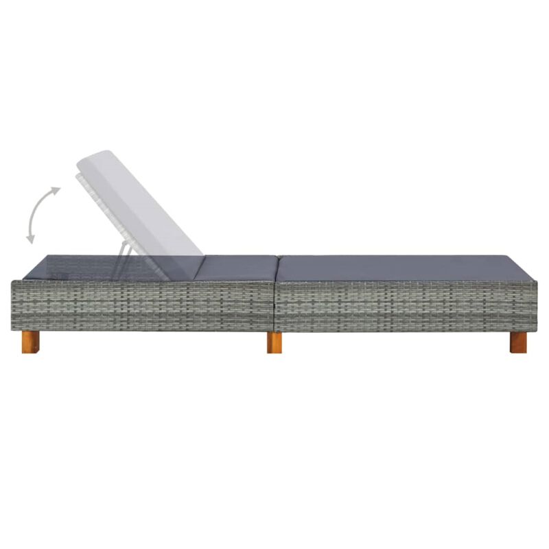 vidaXL Sunbed with Cushion Poly Rattan Gray