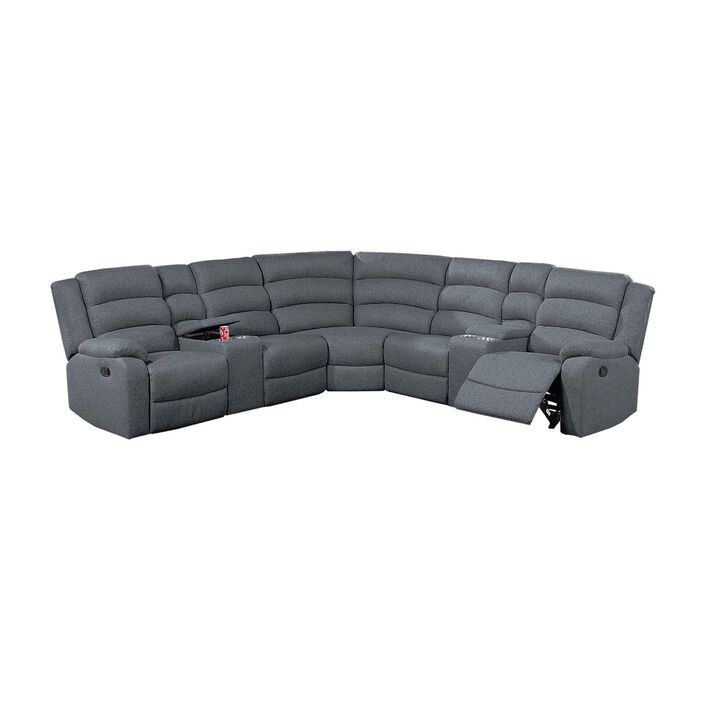 Rexy L Shape Sofa, 3pc Manual Reclining Sectional, Dark Gray Burlap - Benzara