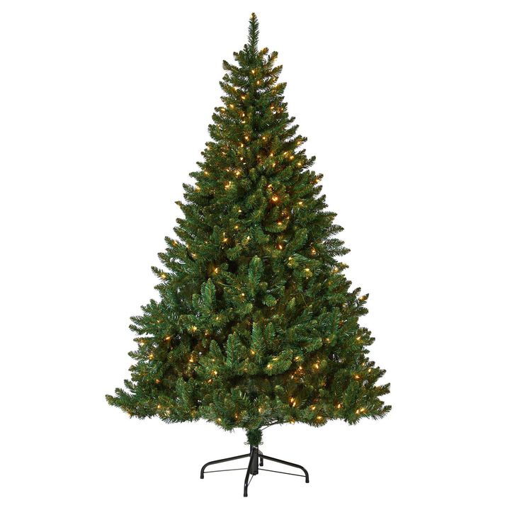 Nearly Natural 7-ft Northern Rocky Spruce Artificial Christmas Tree with 400 Clear Lights and 1330 Bendable Branches