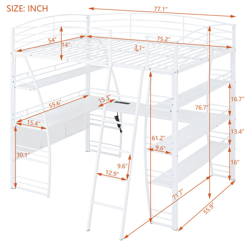 Merax Metal Frame Loft Bed with 4 Layers of Shelves