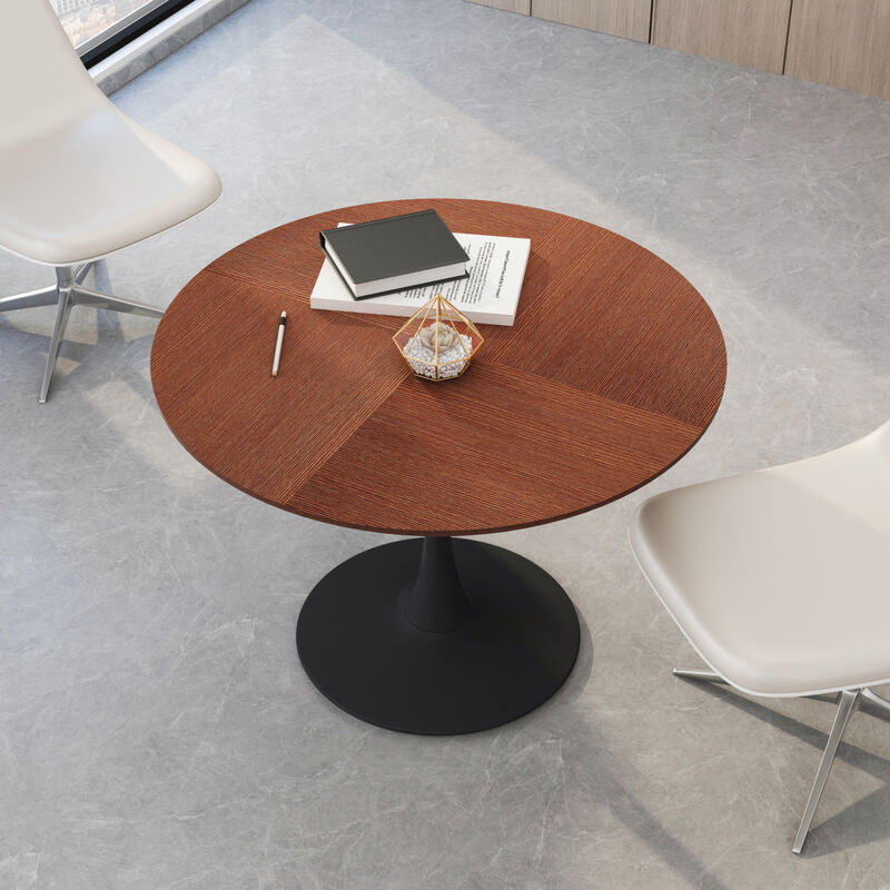 42" Modern Round Dining Table With Printed Oak Color Grain Tabletop