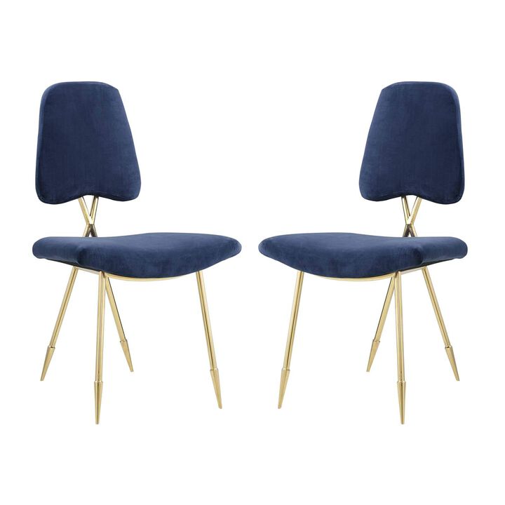 Modway Ponder Mid-Century Modern Performance Velvet Set of Two Dining Chairs in Navy
