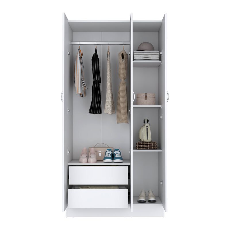 Ohio Armoire Wardrobe with 3-Doors, 2-Drawers, and 4-Tier Shelves -White
