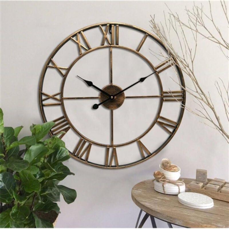 Decorative 18.5 inch Roman Numerals Silent Non Ticking Wall Clock in Gold