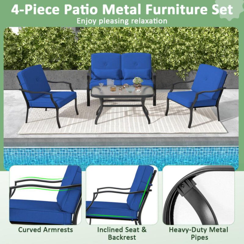 Hivvago 4 Pieces Outdoor Conversation Set with Seat Back Cushions and Waist Pillows