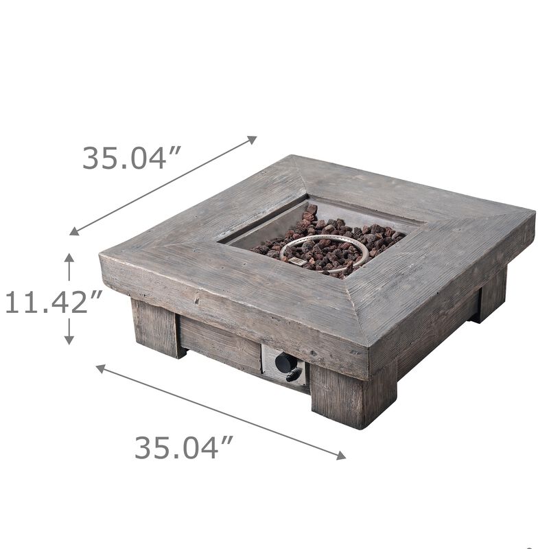 Teamson Home HF11501AA Propane Gas Fire Pit Wood Like Finish for Outdoor Patio Garden Backyard Decking, 40,000 BTU Square, Grey