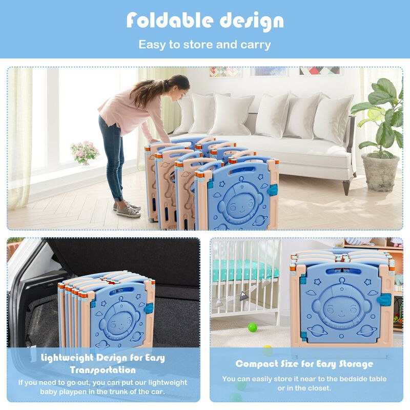 Foldable Playpen Kids Activity Center with Lockable Door