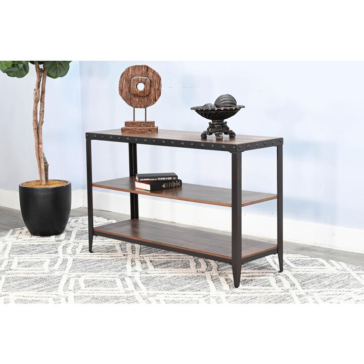 Sunny Designs San Diego Metal & Solid Wood Sofa Table in Brown