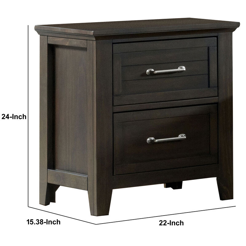 2 Drawer Wooden Nightstand with Plank Style Front, Brown - Benzara