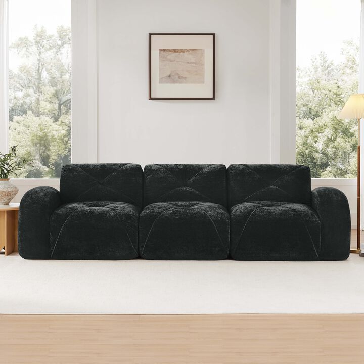 Clihome 110''Boneless Sofa With Tufted,Soft Velvet  Fabric,Modular Sectional Sofa,32D High Density Sponge,Anti-Slip Design,Ergonomic Design Bottom