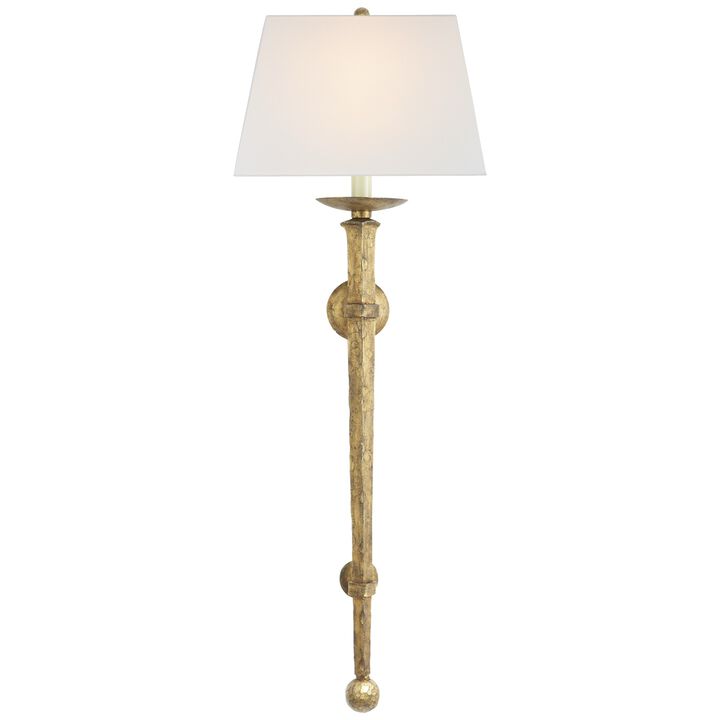 Long Iron Torch in Gilded Iron with Linen Shade