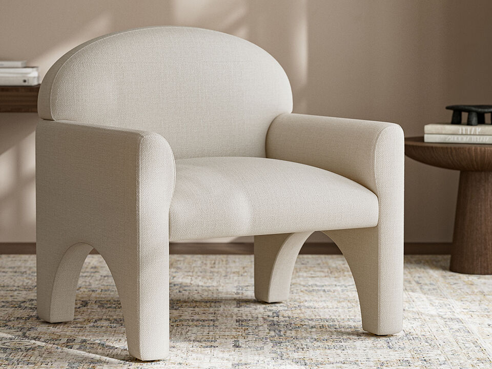 BELLEZE Modern Accent Chair with Rubber Wood Legs, Comfortable Upholstered Armchair with Arched Design for Living Room, Bedroom, or Office - Oslo (Beige)