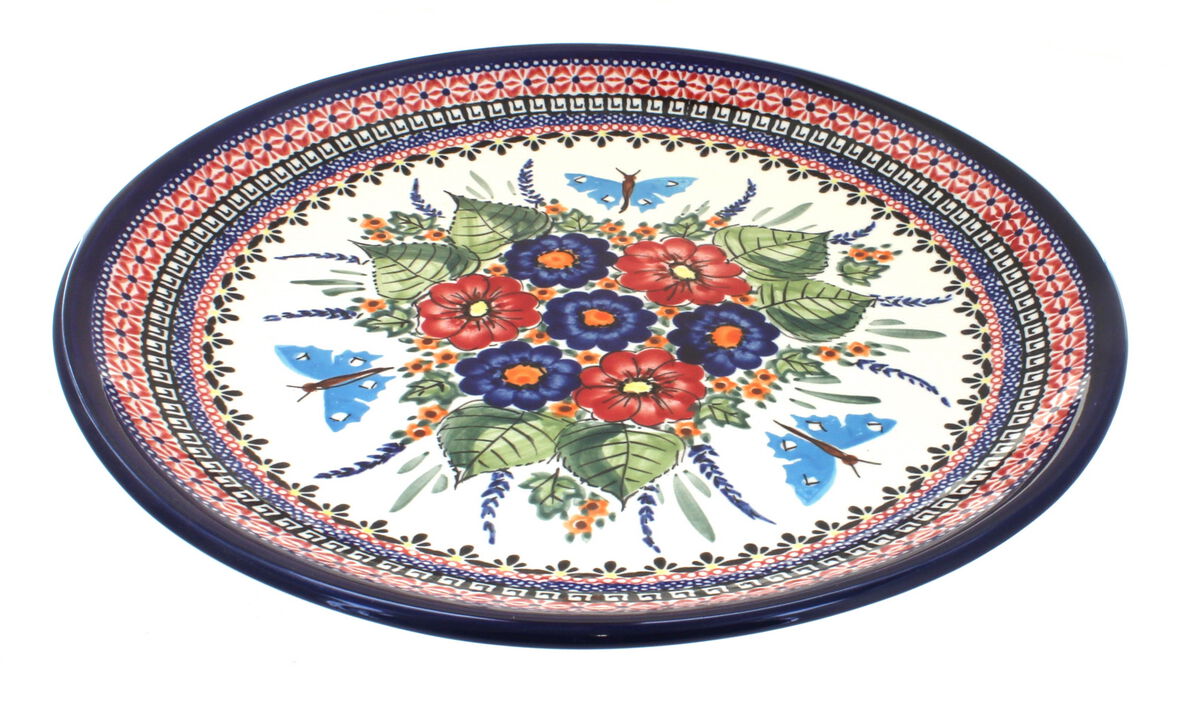 Blue Rose Polish Pottery Evergreen Large Round Platter