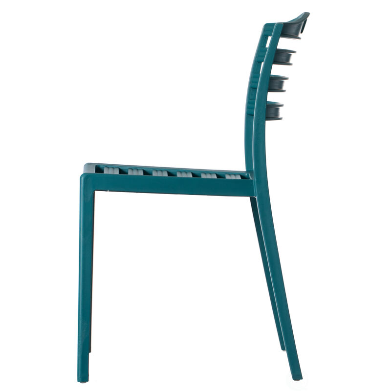 Stackable Modern Plastic Indoor and Outdoor Dining Chair with Ladderback Design for All Weather Use, Blue