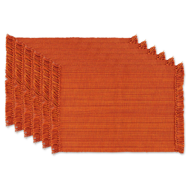 Set of 6 Variegated Burnt Orange Fringe Placemat  19"