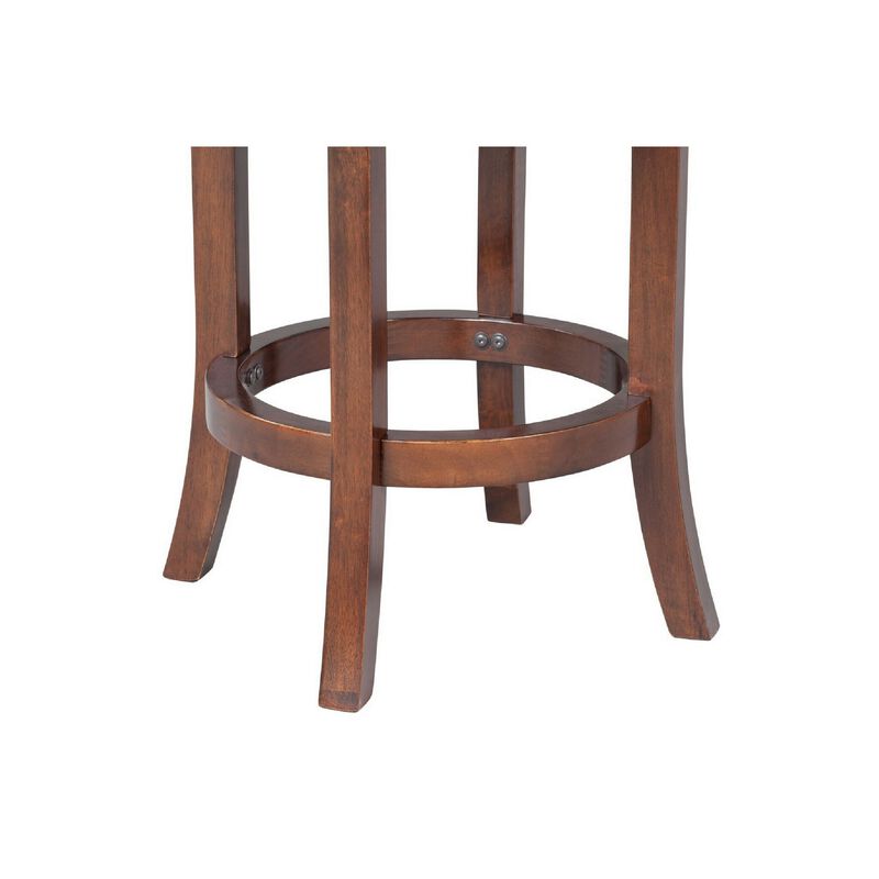 Ovi 24 Inch Wooden Swivel Counter Stool, Faux Leather Seat, Walnut Brown - Benzara