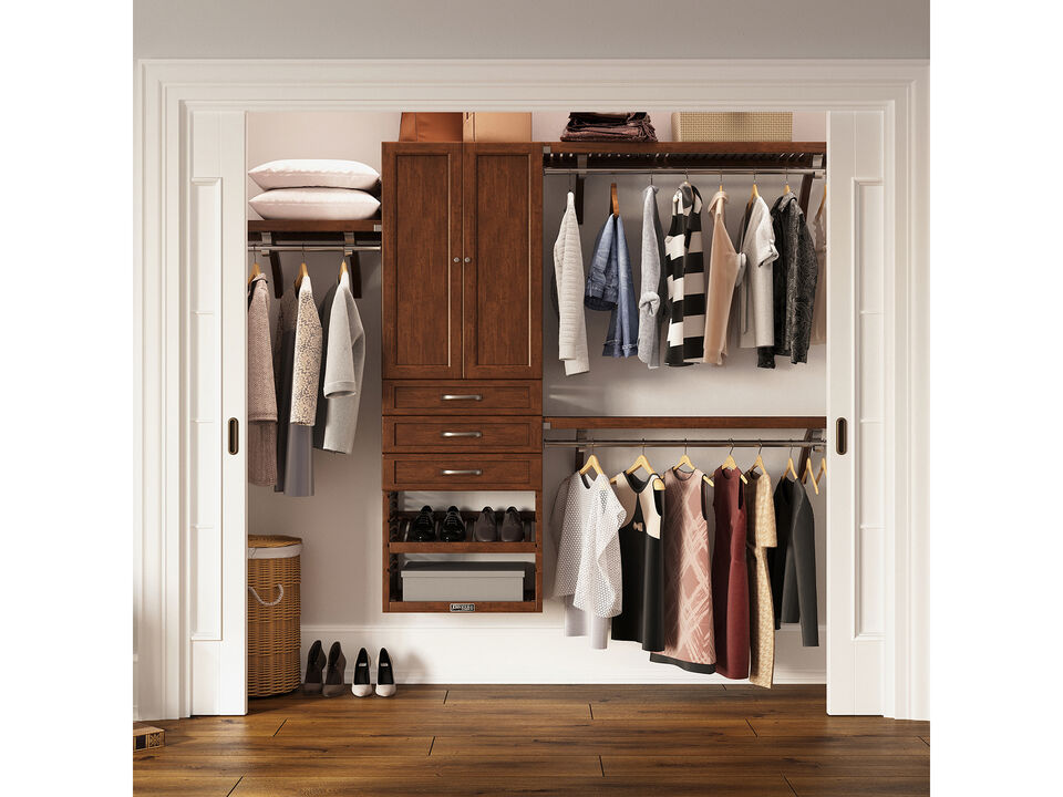 Solid Wood Reach-In Closet Organizer with 3 Shaker Style Drawers and Solid Wood Doors