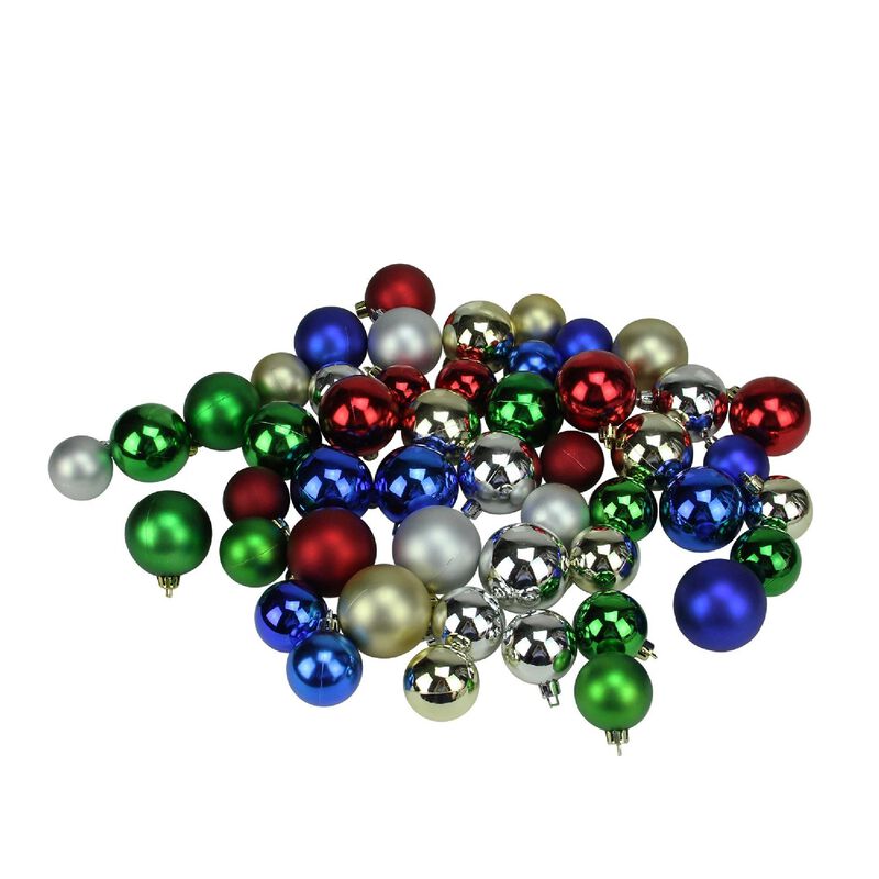 50ct Traditional Multi Shatterproof 2-Finish Christmas Ball Ornaments 2" (50mm)