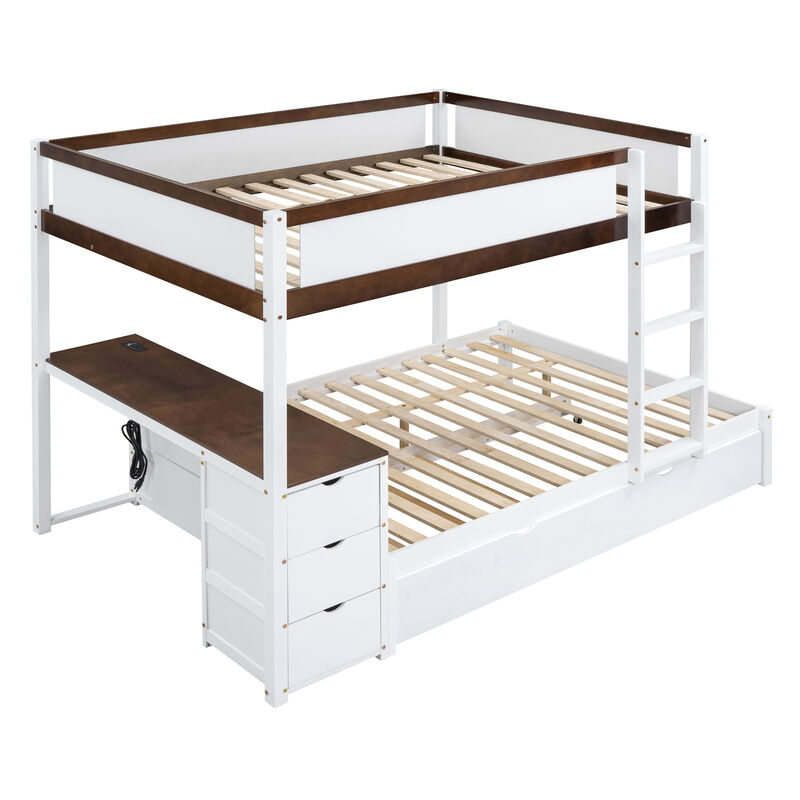 Full Over Full Bunk Bed With Twin Size Trundle, Storage And Desk