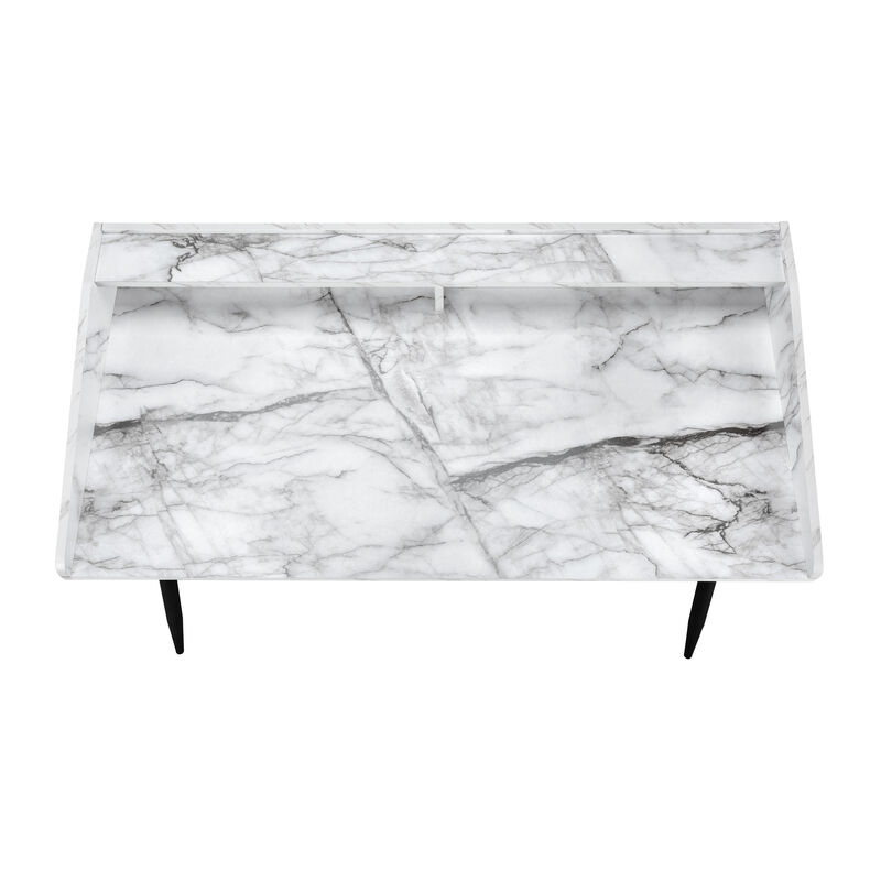 Monarch Specialties I 7539 Computer Desk, Home Office, Laptop, Storage Shelves, 48"L, Work, Metal, Laminate, White Marble Look, Black, Contemporary, Modern