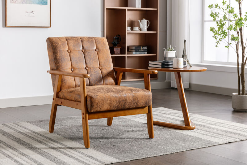 Leisure Chair with Solid Wood Armrest and Feet, Mid-Century Modern Accent chair, for Living Room Bedroom Studio chair