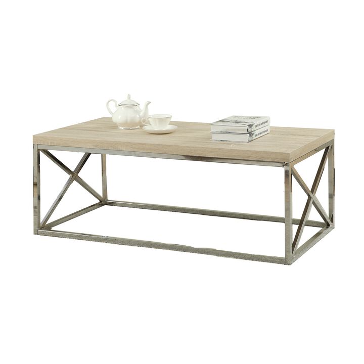 Hivvago Modern Rectangular Coffee Table with Natural Wood Top and Metal Legs