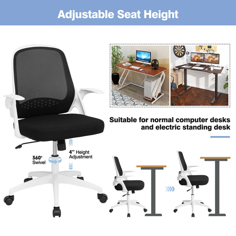 Costway Mesh Office Chair Adjustable Rolling Computer Desk Chair w/Flip-up Armrest White