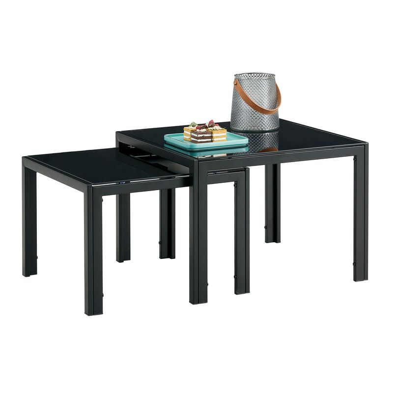 Nesting Coffee Table Set of 2, Square Modern Stacking Table with Tempered Glass Finish, Ideal for Living Room Decor