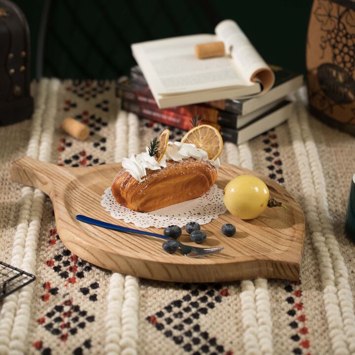 Burned Wood Pizza Peel Leaf Shape Round Serving Display Tray