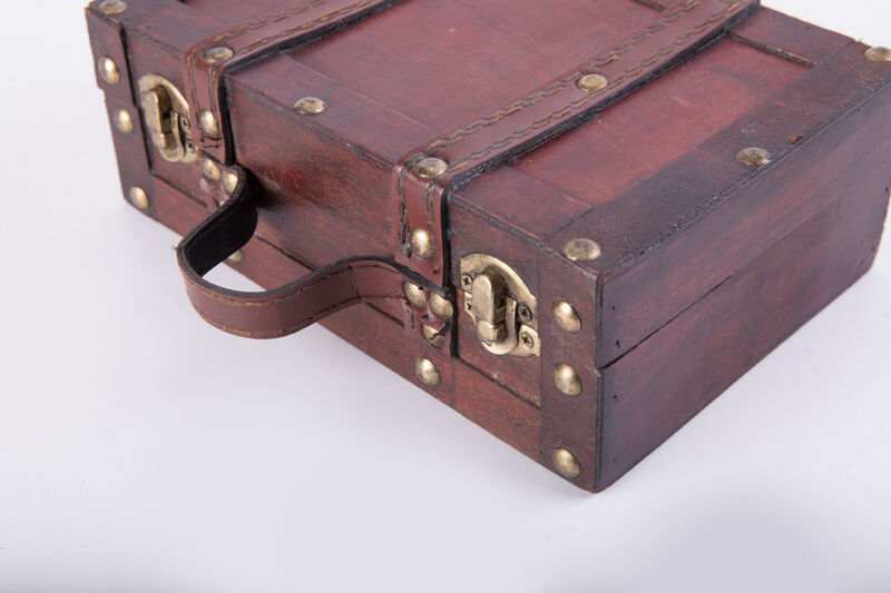 Antique Style Small Wooden Suitcase With Leather Straps and Handle