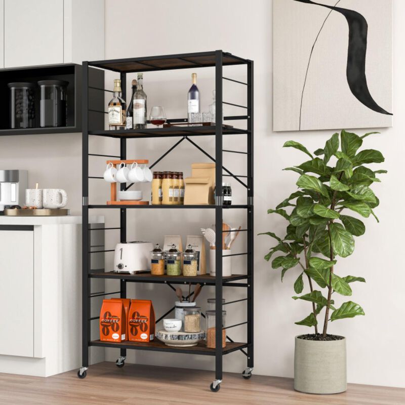 Hivvago 5-Tier Foldable Shelving Unit with Detachable Wheels and Anti-Toppling System