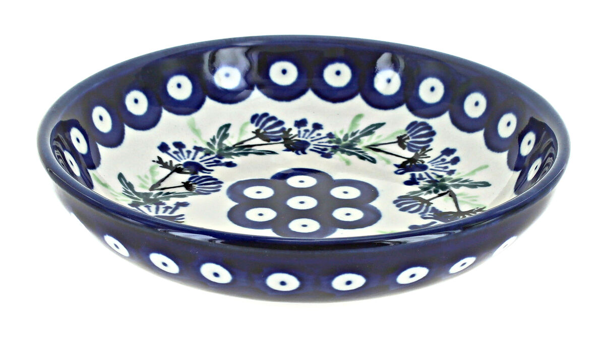 Blue Rose Polish Pottery Floral Butterfly Medium Shallow Dish