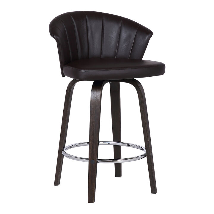 Ashley Wood Back Swivel Brown Faux Leather Bar Stool