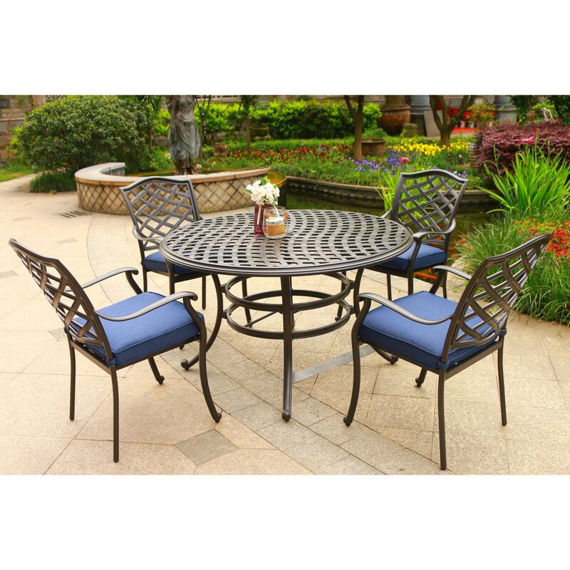 Round 4 - Person 49" Long Aluminum Dining Set with Cushions