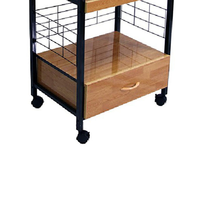 Benjara Wood & Metal Frame Microwave Cart with Power Outlet